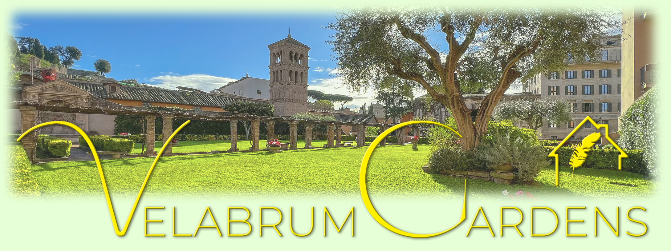 Photo of the garden with the apartment logo.